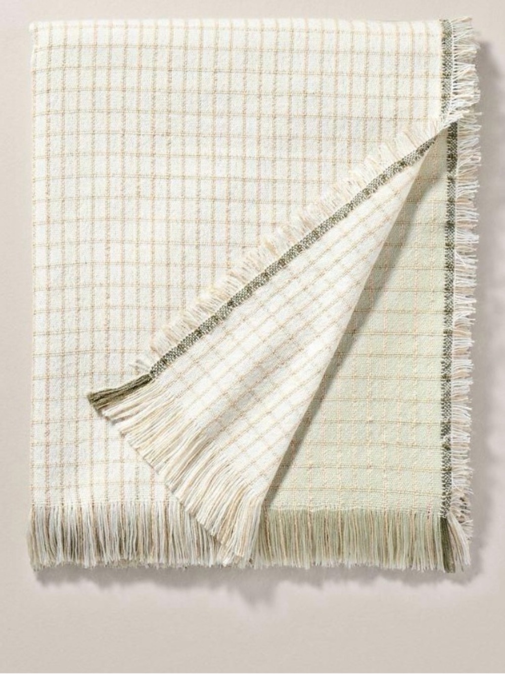 50x60 Hearth and Home by Magnolia Cream and Sage Plaid Fringe Throw Blanket